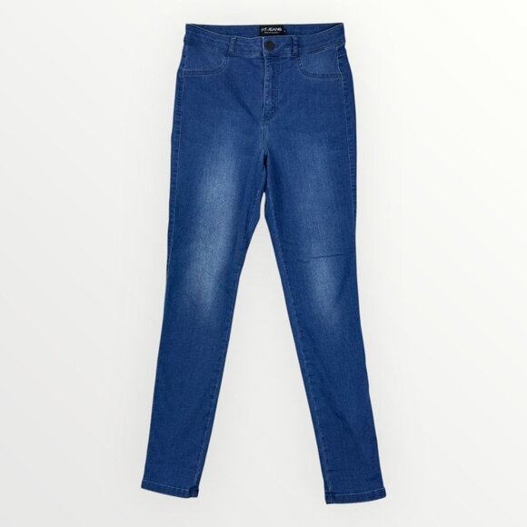 FITJEANS Womens Contour High Rise Stretchy Skinny Denim Jeans Comfy Blue Large - Picture 1 of 9
